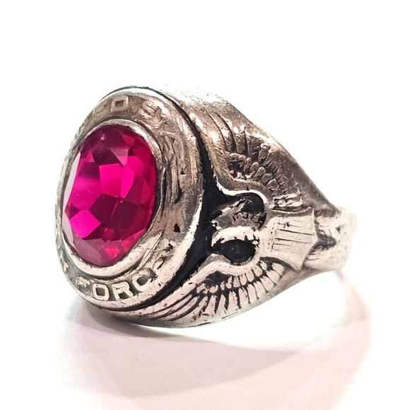 Vintage Mid-Century US Air Force Sterling Silver Lab Ruby Ring - Picture 2 of 7